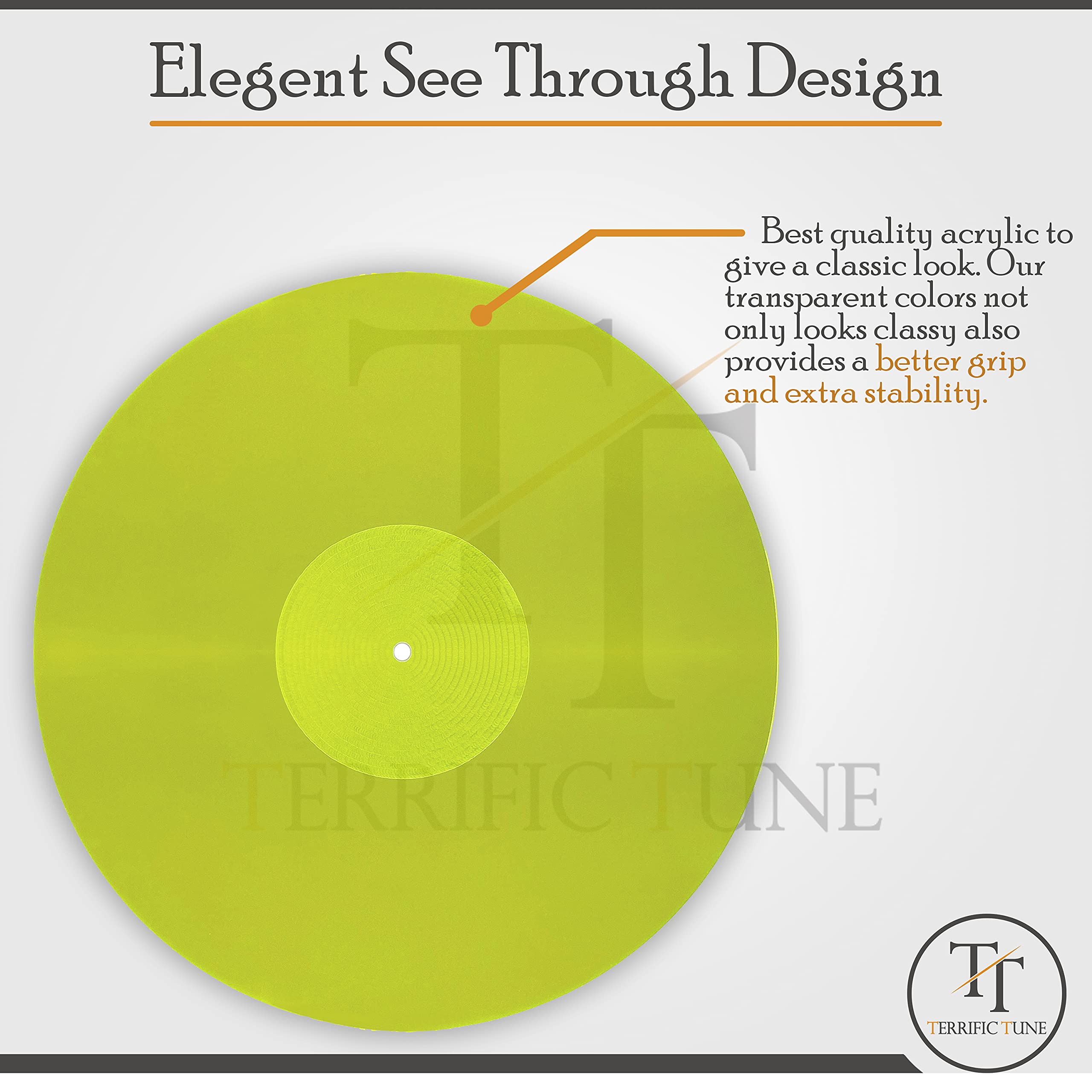 Terrific Tune - Acrylic Turntable Slipmat for Vinyl LP Record Player - Transparent Platter Mat - Anti-static and 2.7mm Thickness